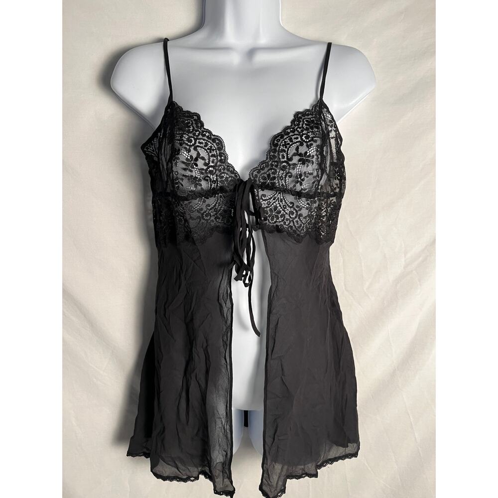 Victoria’s Secret Black Lace Babydoll Lingerie Sheer Size Medium